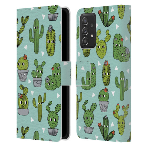 Andrea Lauren Design Plant Pattern Happy Cactus Leather Book Wallet Case Cover For Samsung Galaxy A52 / A52s / 5G (2021)