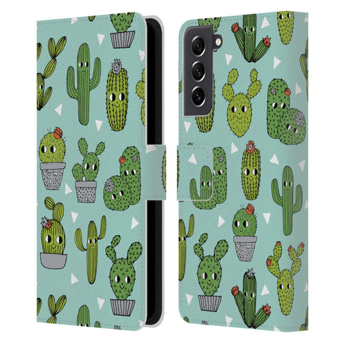 Andrea Lauren Design Plant Pattern Happy Cactus Leather Book Wallet Case Cover For Samsung Galaxy S21 FE 5G