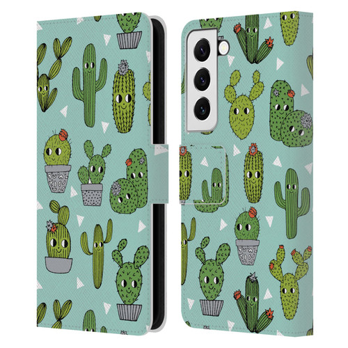 Andrea Lauren Design Plant Pattern Happy Cactus Leather Book Wallet Case Cover For Samsung Galaxy S22 5G