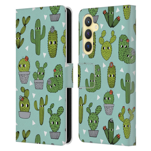 Andrea Lauren Design Plant Pattern Happy Cactus Leather Book Wallet Case Cover For Samsung Galaxy S23 FE 5G