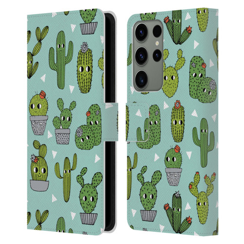 Andrea Lauren Design Plant Pattern Happy Cactus Leather Book Wallet Case Cover For Samsung Galaxy S23 Ultra 5G