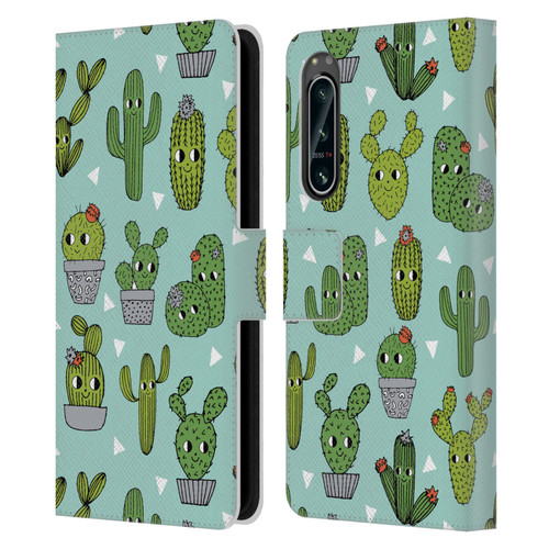 Andrea Lauren Design Plant Pattern Happy Cactus Leather Book Wallet Case Cover For Sony Xperia 5 IV