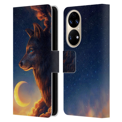 Jonas "JoJoesArt" Jödicke Wildlife 2 Golden Moon Leather Book Wallet Case Cover For Huawei P50