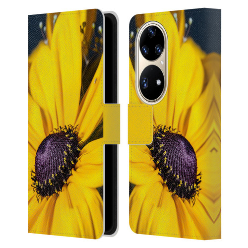PLdesign Flowers And Leaves Daisy Leather Book Wallet Case Cover For Huawei P50 Pro