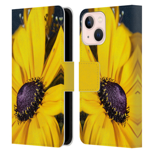PLdesign Flowers And Leaves Daisy Leather Book Wallet Case Cover For Apple iPhone 13 Mini