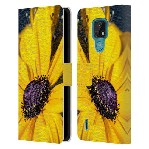 PLdesign Flowers And Leaves Daisy Leather Book Wallet Case Cover For Motorola Moto E7