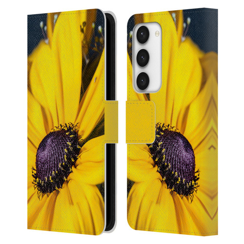 PLdesign Flowers And Leaves Daisy Leather Book Wallet Case Cover For Samsung Galaxy S23 5G