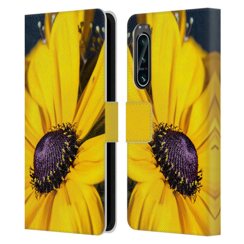PLdesign Flowers And Leaves Daisy Leather Book Wallet Case Cover For Sony Xperia 5 IV