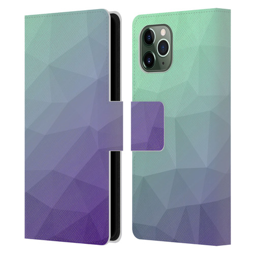 PLdesign Geometric Purple Green Ombre Leather Book Wallet Case Cover For Apple iPhone 11 Pro