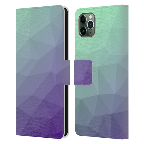 PLdesign Geometric Purple Green Ombre Leather Book Wallet Case Cover For Apple iPhone 11 Pro Max