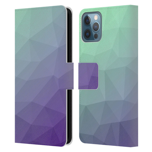 PLdesign Geometric Purple Green Ombre Leather Book Wallet Case Cover For Apple iPhone 12 / iPhone 12 Pro