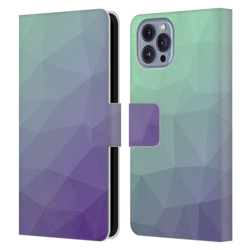 PLdesign Geometric Purple Green Ombre Leather Book Wallet Case Cover For Apple iPhone 14