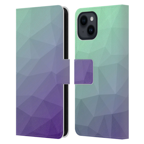 PLdesign Geometric Purple Green Ombre Leather Book Wallet Case Cover For Apple iPhone 15