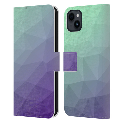 PLdesign Geometric Purple Green Ombre Leather Book Wallet Case Cover For Apple iPhone 15 Plus