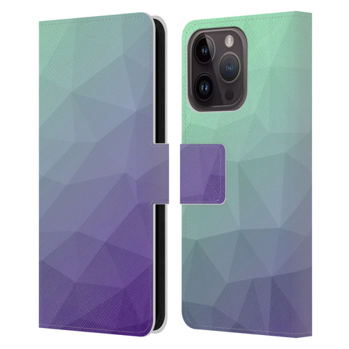 PLdesign Geometric Purple Green Ombre Leather Book Wallet Case Cover For Apple iPhone 15 Pro
