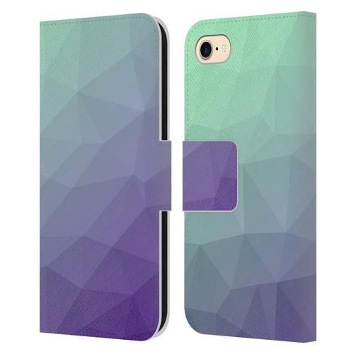 PLdesign Geometric Purple Green Ombre Leather Book Wallet Case Cover For Apple iPhone 7 / 8 / SE 2020 & 2022