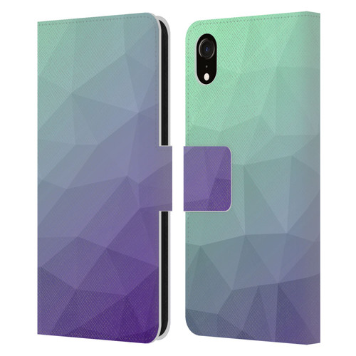 PLdesign Geometric Purple Green Ombre Leather Book Wallet Case Cover For Apple iPhone XR