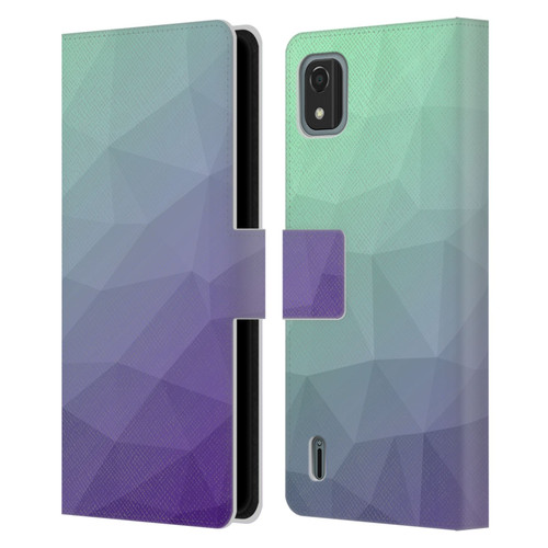 PLdesign Geometric Purple Green Ombre Leather Book Wallet Case Cover For Nokia C2 2nd Edition