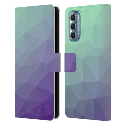 PLdesign Geometric Purple Green Ombre Leather Book Wallet Case Cover For Motorola Moto G Stylus 5G (2022)