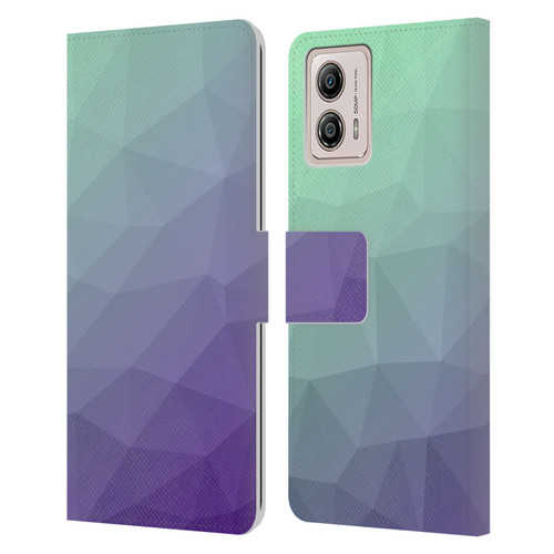 PLdesign Geometric Purple Green Ombre Leather Book Wallet Case Cover For Motorola Moto G53 5G