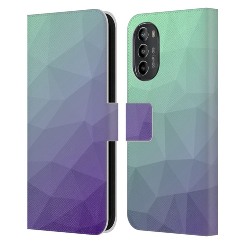 PLdesign Geometric Purple Green Ombre Leather Book Wallet Case Cover For Motorola Moto G82 5G