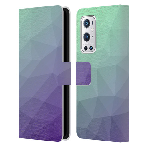 PLdesign Geometric Purple Green Ombre Leather Book Wallet Case Cover For OnePlus 9 Pro