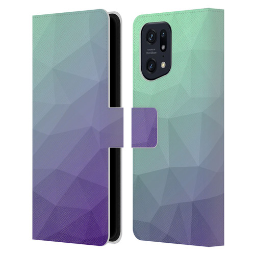 PLdesign Geometric Purple Green Ombre Leather Book Wallet Case Cover For OPPO Find X5