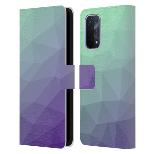 PLdesign Geometric Purple Green Ombre Leather Book Wallet Case Cover For OPPO A54 5G