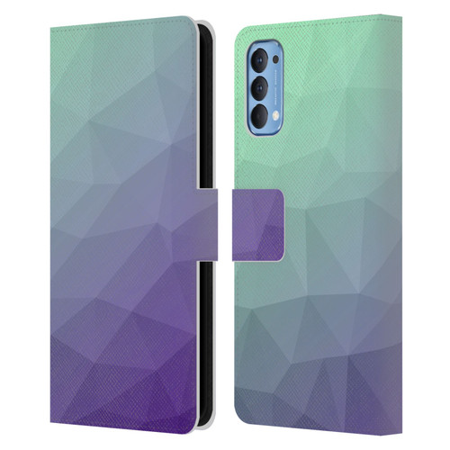 PLdesign Geometric Purple Green Ombre Leather Book Wallet Case Cover For OPPO Reno 4 5G