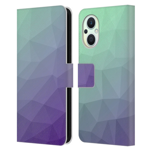 PLdesign Geometric Purple Green Ombre Leather Book Wallet Case Cover For OPPO Reno8 Lite