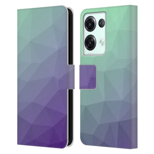 PLdesign Geometric Purple Green Ombre Leather Book Wallet Case Cover For OPPO Reno8 Pro