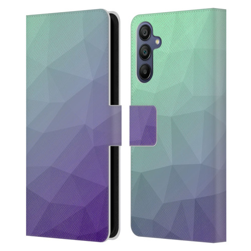PLdesign Geometric Purple Green Ombre Leather Book Wallet Case Cover For Samsung Galaxy A15