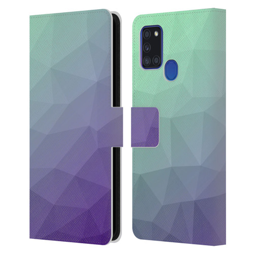 PLdesign Geometric Purple Green Ombre Leather Book Wallet Case Cover For Samsung Galaxy A21s (2020)