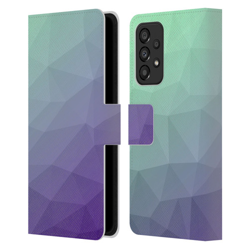 PLdesign Geometric Purple Green Ombre Leather Book Wallet Case Cover For Samsung Galaxy A33 5G (2022)