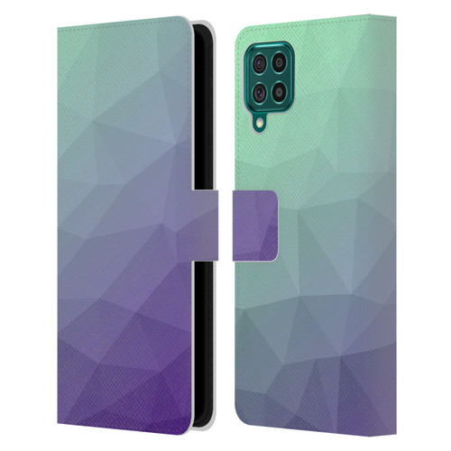 PLdesign Geometric Purple Green Ombre Leather Book Wallet Case Cover For Samsung Galaxy F62 (2021)