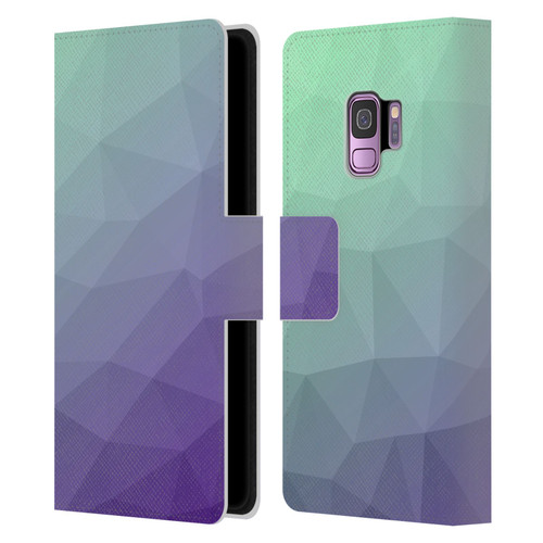 PLdesign Geometric Purple Green Ombre Leather Book Wallet Case Cover For Samsung Galaxy S9