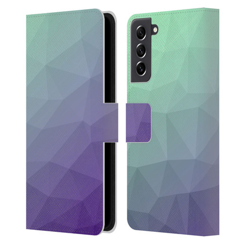 PLdesign Geometric Purple Green Ombre Leather Book Wallet Case Cover For Samsung Galaxy S21 FE 5G