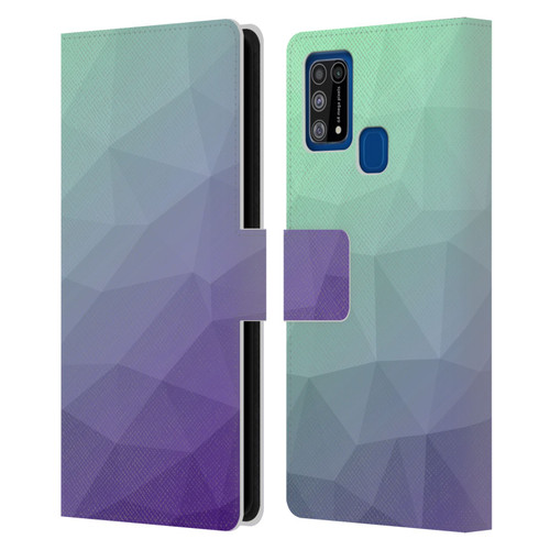 PLdesign Geometric Purple Green Ombre Leather Book Wallet Case Cover For Samsung Galaxy M31 (2020)