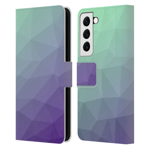 PLdesign Geometric Purple Green Ombre Leather Book Wallet Case Cover For Samsung Galaxy S22 5G