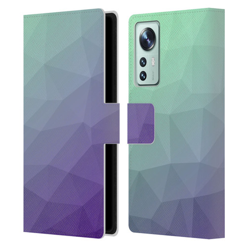 PLdesign Geometric Purple Green Ombre Leather Book Wallet Case Cover For Xiaomi 12