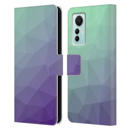 PLdesign Geometric Purple Green Ombre Leather Book Wallet Case Cover For Xiaomi 12 Lite