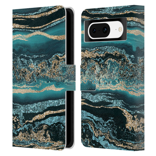LebensArt Gemstone Marble Luxury Turquoise Leather Book Wallet Case Cover For Google Pixel 8