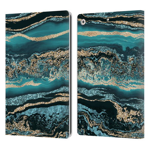 LebensArt Gemstone Marble Luxury Turquoise Leather Book Wallet Case Cover For Apple iPad 10.2 2019/2020/2021