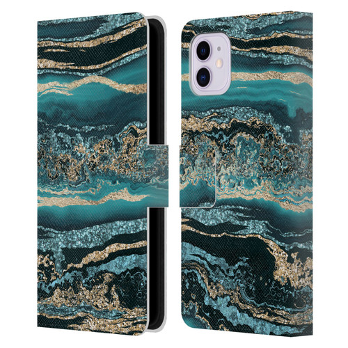 LebensArt Gemstone Marble Luxury Turquoise Leather Book Wallet Case Cover For Apple iPhone 11