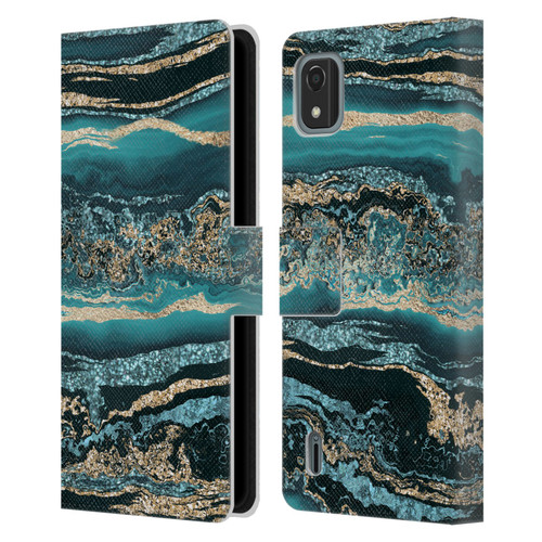 LebensArt Gemstone Marble Luxury Turquoise Leather Book Wallet Case Cover For Nokia C2 2nd Edition