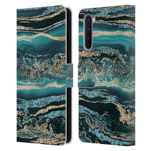 LebensArt Gemstone Marble Luxury Turquoise Leather Book Wallet Case Cover For OnePlus Nord 5G