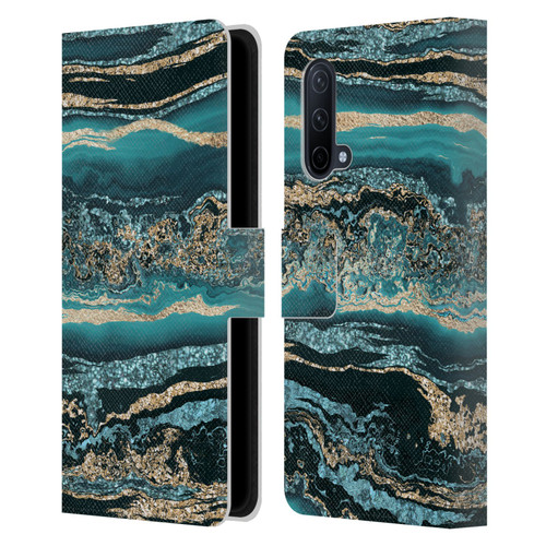 LebensArt Gemstone Marble Luxury Turquoise Leather Book Wallet Case Cover For OnePlus Nord CE 5G