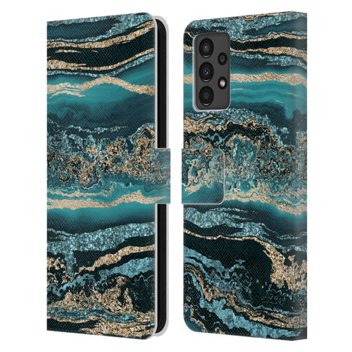 LebensArt Gemstone Marble Luxury Turquoise Leather Book Wallet Case Cover For Samsung Galaxy A13 (2022)