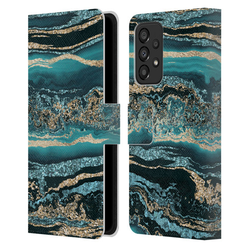 LebensArt Gemstone Marble Luxury Turquoise Leather Book Wallet Case Cover For Samsung Galaxy A33 5G (2022)