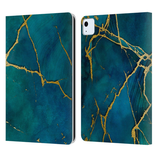 LebensArt Mineral Marble Blue And Gold Leather Book Wallet Case Cover For Apple iPad Air 2020 / 2022
